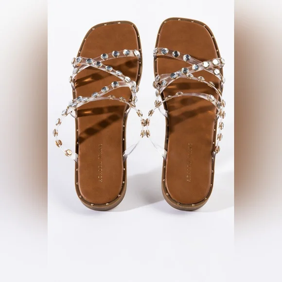 NWT AZALEA WANG All Day Long Flat Sandal In Clear PVC - Picture 6 of 7